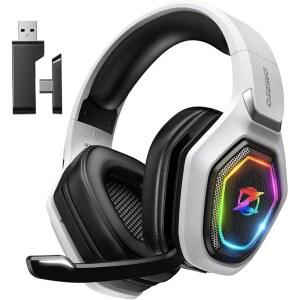 PC PS5 PS4용 OZEINO 2.4GHZ 무선 게이밍 헤드셋 - 무손실 오디오 USB 및 플립 마이크가 있는 TYPE-C 초안정 헤드폰 스위치 노트북 모바일 MAC용 40시간 배터리 게이머