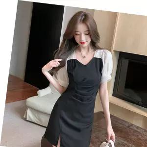 셔링 피로연 프릴 미니원피스 정장 하객 반팔 쉬폰