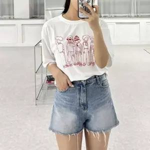 루즈핏 드로잉 프린팅 반팔 티셔츠 프린팅티 루즈핏티 셔츠 여성