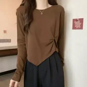 라운드넥 언발 롱슬리브 긴팔 티셔츠 옆셔링 여자 4color