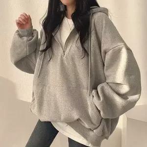 상의 무지 여자 루즈핏 반집업 티셔츠 추리닝 후드티