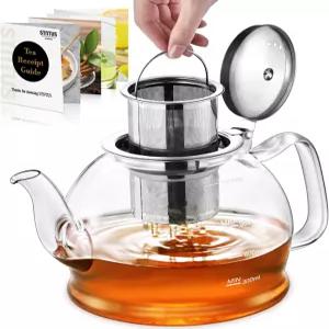 STNTUS 유리 찻주전자 40온스 / 루즈 티 1200ml 인퓨저 및 스테인리스 스틸 스트레이너 포함 스토브탑