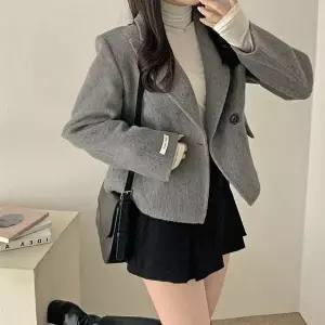 [하프클럽/]여성 4컬러 모던룩 카라 코트 미디 더블버튼 자켓