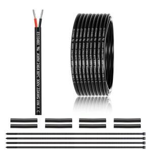 22 게이지 2 도체 전선 25FT UL 2464 AWG 케이블 주석 구리 PVC 연선 22/2 LED 스트립 조명용 코어 와이어 실외 저전압 연장 케이블 자동차 등.