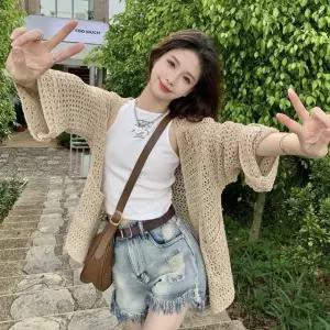 여성 루즈핏 비치 망사 그물 니트 데일리 가디건 망사가디건 그물가디건 (WC6F2E1)