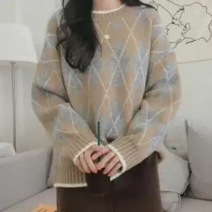 [하프클럽/]그리드체크 폴시즌 윈터 풀오버체크 데일리룩 오버실루엣 레이
