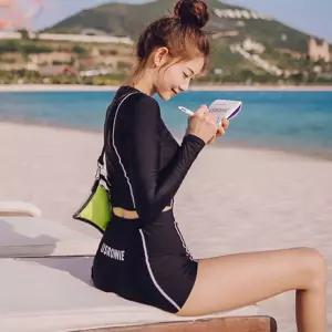 여성 비치 스윔웨어 래시가드 긴팔 반바지 상하 세트