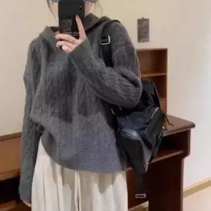 [하프클럽/]우먼 루즈핏 오버실루엣 롱슬리브 케이블 트위스트 베스트 스웨