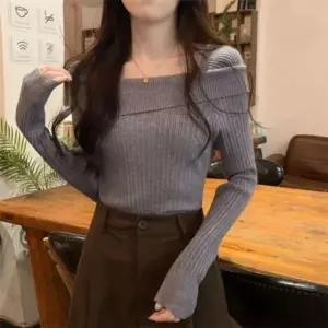 [하프클럽/]페미닌 세로패턴 스퀘어라인 뜨개탑 페미닌룩 데일리룩 로맨틱