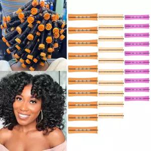짧은 머리를 위한 30Pcs 펌 로드 세트 긴 오렌지 베이지 퍼플 3사이즈 콜드 웨이브 논슬립 미용 도구