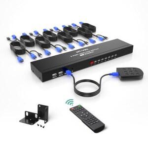MT-VIKI 8포트 KVM 스위치 HDMI 4K@30HZ 1U 랙 마운트 스위치 IR 리모컨 및 유선 데스크톱 컨트롤러 HDMI 케이블 8개 이어 전원 어댑터