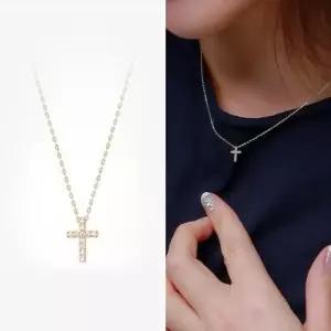 14K 아무 골드 심플 미니 십자가 목걸이 기 14K체인