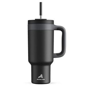 손잡이가 달린 POWCAN 40온스 텀블러 2-IN-1 빨대 및 컵 뚜껑 누수 방지 식기세척기 안전 단열 스테인리스 여행용 커피 머그잔 34시간 동안 차갑게 유지 자동차 홀더에 장착 가능(한밤중)