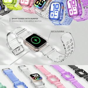 애플워치 밴드 9 8 7 6 SE 5 4용 투명 스트랩 + 케이스, iWatch 시리즈 41mm 44mm용 TPU 고무 팔찌