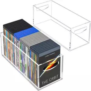 AITEE 2팩 DVD/CD 보관함 블루레이용 아크릴 보관 용기 작은 책/책자 비디오 게임 케이스 및 컨트롤러