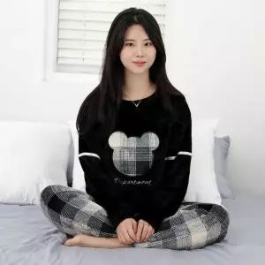 체크베어블랙 겨울 수면세트 극세사 위아 홈웨어 잠옷