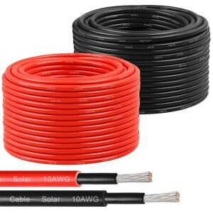 태양광 패널 와이어 10 AWG(6MM ) - 실외 자동차 RV 보트 마린용 연장 케이블 100피트 블랙 & 레드 10게이지 틴드 구리 PV 와이어(블랙+레드)