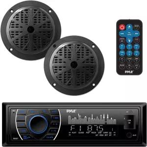 파일 마린 헤드유닛 수신기 스피커 키트 - 인대시 LCD 디지털 스테레오 내장 블루투스 및 마이크 AM FM