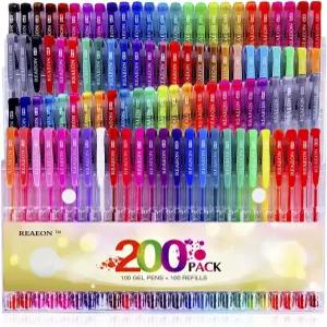 젤 펜 성인 컬러링 북 케이스 포함 리온 200팩 마커 100개와 드로잉 페인팅 글쓰기 리필 100개