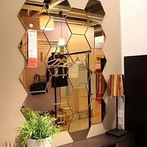 맥클룰라 거울 벽 스티커 - 12PCS 헥사곤 아트 DIY 장식 아크릴 시트 플라스틱 타일 가정용 거실 소파 TV