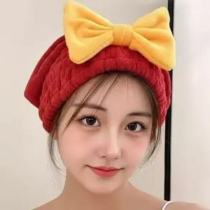 (색상 버건디)리본 헤어 드라이 타올 머리 수건 버건디 이수건 샤워헤어캡 세면 용품 페이스
