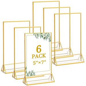 플로룸 6팩 5x7인치 투명 릴 간판 홀더 테이블 번호 메뉴 전단지 결혼식 및 사무실용 양면 골드 디스플레이 스탠드 액자