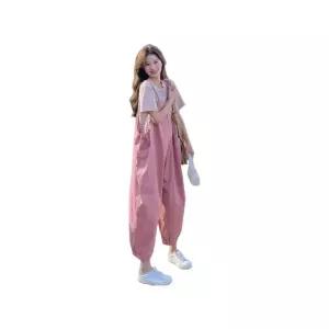 여성핑크멜빵바지 오버롤 팬츠 점프수트 바지 와이드 점프슈트 데일리 루즈핏 작업복 멜빵