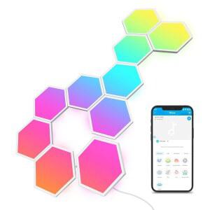 고비 글라이드 헥사 조명 패널 RGBIC 헥사곤 LED 벽 조명 음악 동기화 기능이 있는 WI-FI 스마트 홈 크리에이티브 알렉사 구글 어시스턴트와 협력하여 실내 게임 장식 10팩