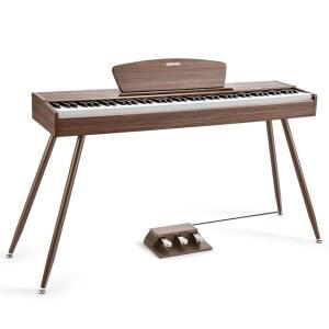 도너 DDP-80 일렉트릭 피아노 88키 가중 피아노, 해머 메커니즘 II, 가정용 디지털 풀사이즈 키보드, 스탠드, 트리플 페달, USB MIDI 및 헤드폰 잭, 호두나무 색상