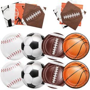 킹롤 160Pcs 스포츠 생일 파티 용품 세트 - 축구, 야구, 농구 테마 파티를 위한 일회용 접시 및 냅킨
