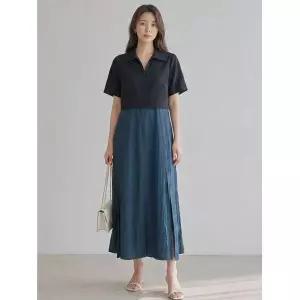 Exclusive 베스띠벨리 오픈칼라 배색 원피스 BKOAF7506 787326