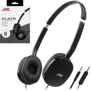 마이크가 장착된 JVC 플랫 온이어 유선 헤드폰 - 평평한 접이식 디자인 30mm 네오디뮴 드라이버 부드러운 이어패드로 편안함 가볍고 휴대하기 PC / 노트북 게임 3.5mm 슬림 플러그