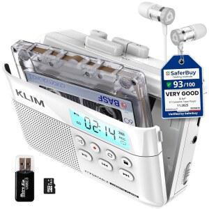 KLIM K7 카세트 테이프 플레이어 - 카세트에서 MP3로 변환기 휴대용 내장 마이크 및 스피커 충전식 배터리 이어폰 16GB SD 카드 흰색