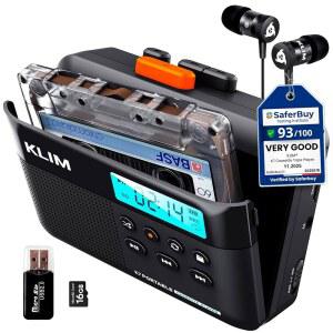 KLIM K7 카세트 테이프 플레이어 - 카세트에서 MP3로 변환기 휴대용 내장 마이크 및 스피커 충전식 배터리 이어폰 16GB SD 카드 블랙-오렌지
