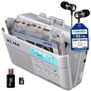 KLIM K7 카세트 테이프 플레이어 - 카세트에서 MP3로 변환기 휴대용 내장 마이크 및 스피커 충전식 배터리 이어폰 16GB SD 카드 실버