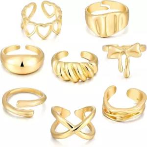 FAXHION 12PCS 골드 스태커블 링 세트 여성용 18K 도금 오픈 스태킹 너클 조절 가능한 청키 시그넷 밴드