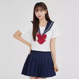 [교복몰]고품질 TBZ 교복몰 화이트_네이비 플리츠 세라복 세트 (반팔) 체크스커트 여자스커트 H스커트 WFM