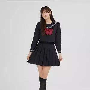[교복몰]고품질 TBZ 교복몰 화이트 세줄라인 블랙 세라복 세트 (긴팔) 스쿨룩 일본교복 교복세트 여자교복