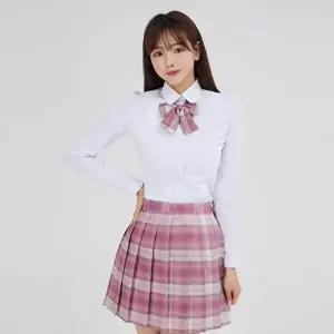 [교복몰]고품질 TBZ 교복몰 라즈베리 체크 스커트 리본타이 세트 교복 스쿨룩 일본교복 여학생교복 WFMERY