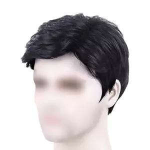 GSHLO 남성 숏 블랙 가발 데일리 코스튬 헤어 교체 팬시 드레스 푹신한 코스프레 레이어드 합성 할로윈