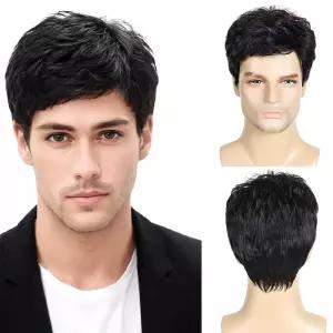 DDHAIR 남성용 가발 숏 블랙 천연 레이어 합성 풀 헤어 교체 데일리 웨어 파티 코스프레 할로윈 코스튬