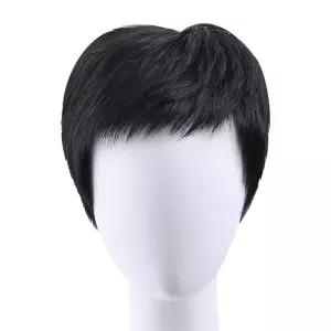 우여 블랙 합성 스트레이트 가발 25 x 15cm 남성용 리얼 레이어드 할로윈 코스튬 코스프레 파티