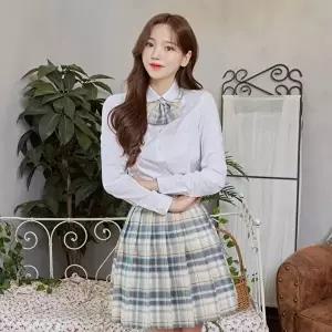 [교복몰]고품질 TBZ 교복몰 베이지스카이 스커트 리본타이 SET 교복 학생.. 복고패션 복고의상대여 WFMES4
