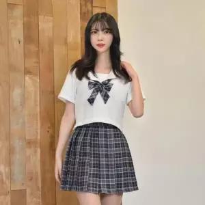 [하프클럽/]세라복 반팔 일본교복 교복 코스프레 체크스커트 플리츠스커트