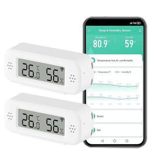 스마트 디지털 온도계 습도계, 가정용 WiFi 실내 온도 및 습도 센서, 앱 원격 모니터링이 가능한 미니 모니터, 데이터 내보내기, Alexa와 호환. 2 PCS