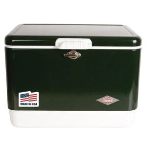 콜먼 빈티지 54qt 스틸 벨트 쿨러, 배수구 및 좌석 뚜껑으로 얼음을 최대 4일간 유지, 85캔 용량의 하드 쿨러 제공