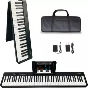 YUEOIN 88 키 접이식 디지털 피아노 풀사이즈 반가중치 USB/MIDI 스피커가 있는 휴대용 전기 페달 블랙