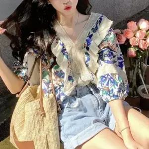 [하프클럽/]반팔블라우스 프릴 여름 예쁜 여성블라우스 우스 여름블라우스