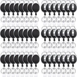 Honoson 50pcs 헤비 듀티 리트랙터블 배지 릴 배치 ID 홀더 클립 벌크 키 홀더(사무직 직원용 반지 포함), 의사 간호사 선물(블랙)