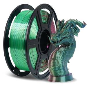 플래시포지 실크 삼색 필라멘트, 빨강, 파랑, 초록 3 in 1 공압출 PLA 필라멘트 1.75mm, 3D 프린터 색상 변화 1kg(2.2파운드) 스풀, 치수 정확도 + /- 0.02mm